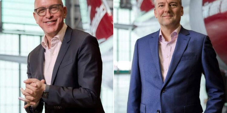 Shai Weiss, CEO de Virgin Atlantic,  et Corneel Koster, son remplaçant à compter du 1er janvier 2026. © Adam Gerrard pour Virgin Atlantic